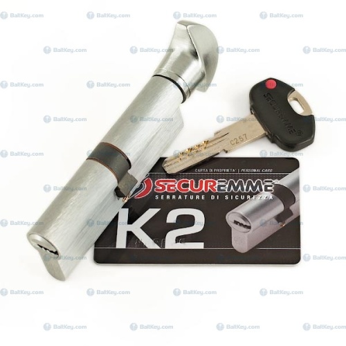 Securemme цилиндр K2 ключ/вертушка флажок хром (перекодировка) 1+5ключей